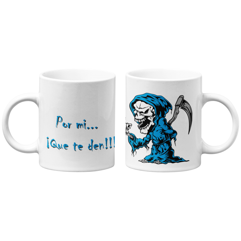 Taza Por mi que te den calavera blanca