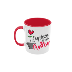 Taza empieza tu día con Amor roja