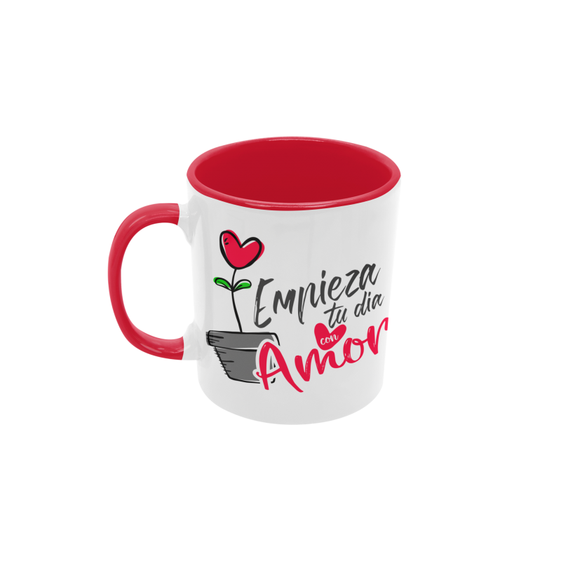 Taza empieza tu día con Amor roja