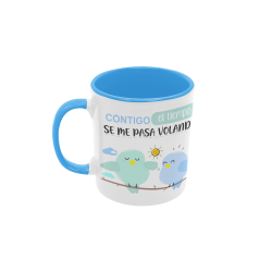 Taza pájaros enamorados azul