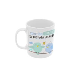 Taza pájaros enamorados blanca