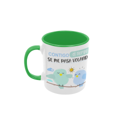 Taza pájaros enamorados verde