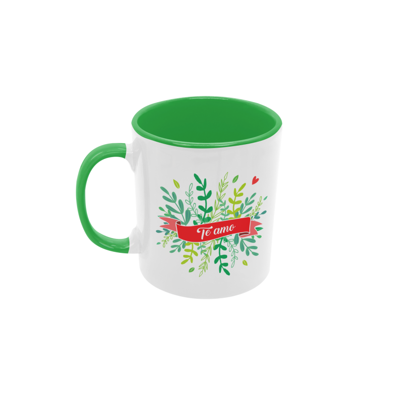 Taza Te amo hojitas verde