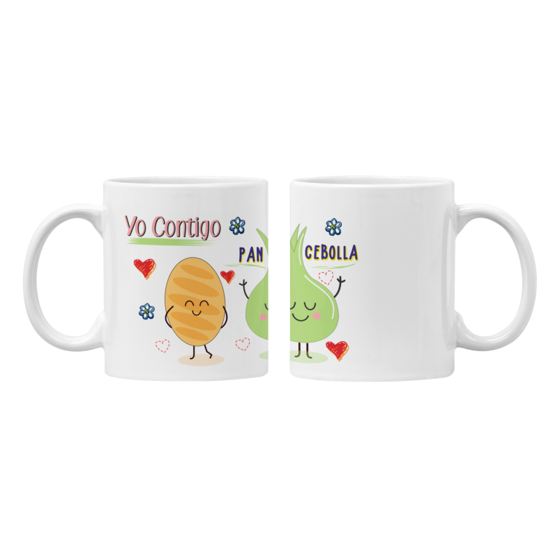 Taza Yo contigo pan y cebolla blanca