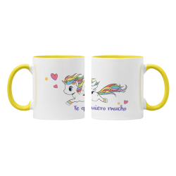 Taza Unicornio Te quiero mucho amarilla