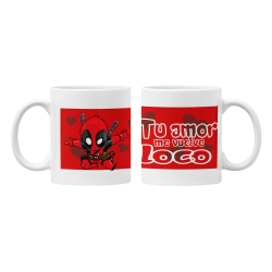 Taza Deadpool Tu amor me vuelve loco blanca