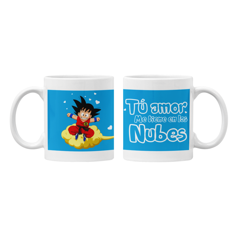 Taza Goku tu amor me tiene en las nubes blanca