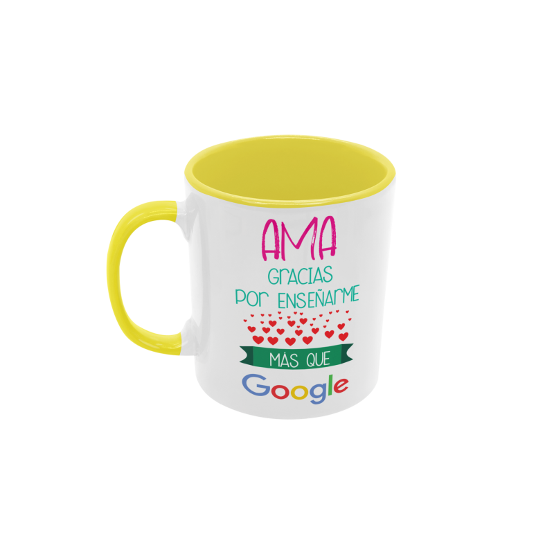 Taza Ama gracias por enseñarme más que google amarilla