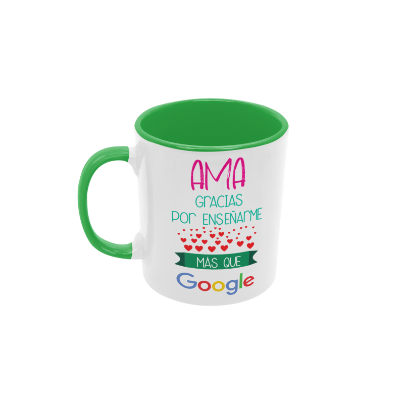 Taza Ama gracias por enseñarme más que google verde