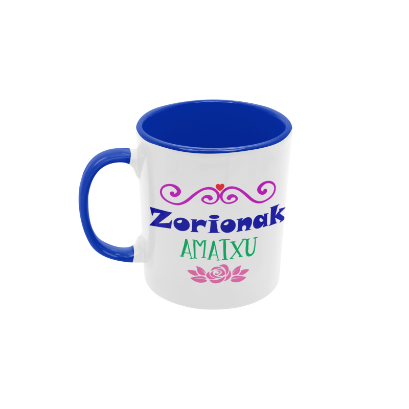 Taza Zorionak amatxu azul