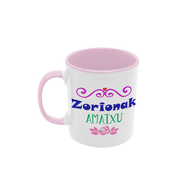 Taza Zorionak amatxu rosa