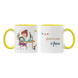 Taza Eskerrik asko Ama Teletrabajo amarilla