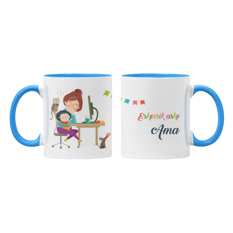 Taza Eskerrik asko Ama Teletrabajo azul