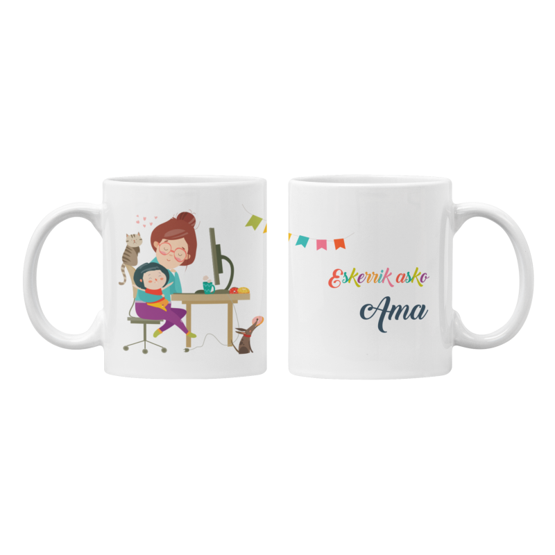 Taza Eskerrik asko Ama Teletrabajo blanca