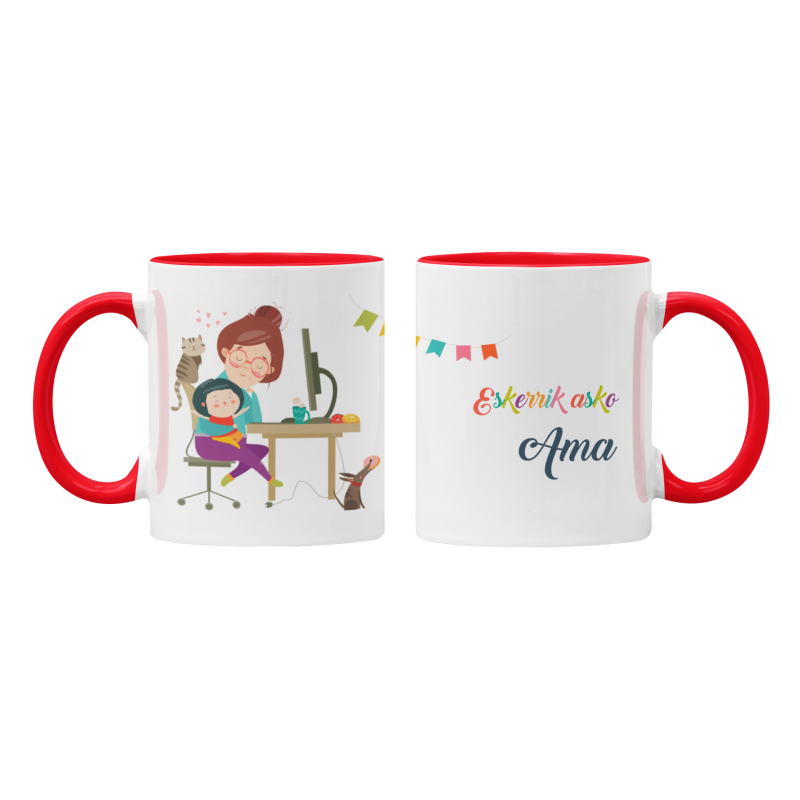 Taza Eskerrik asko Ama Teletrabajo roja