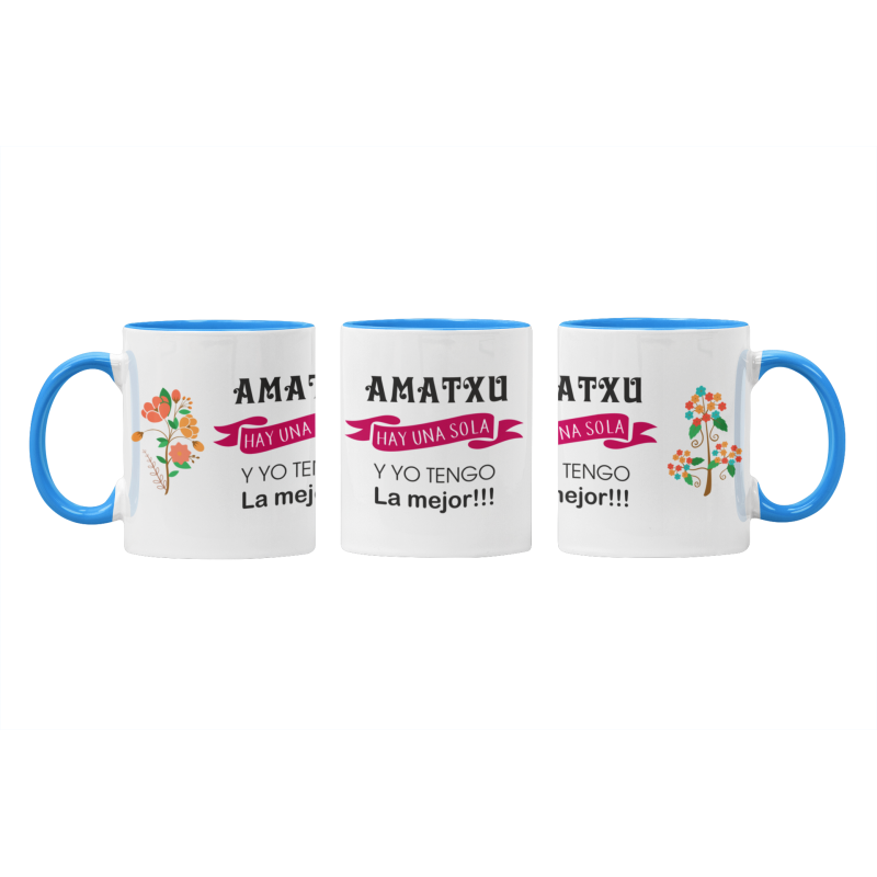 Taza Amatxu hay una sola FLORES azul