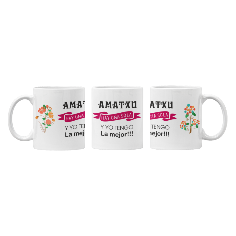 Taza Amatxu hay una sola FLORES blanca