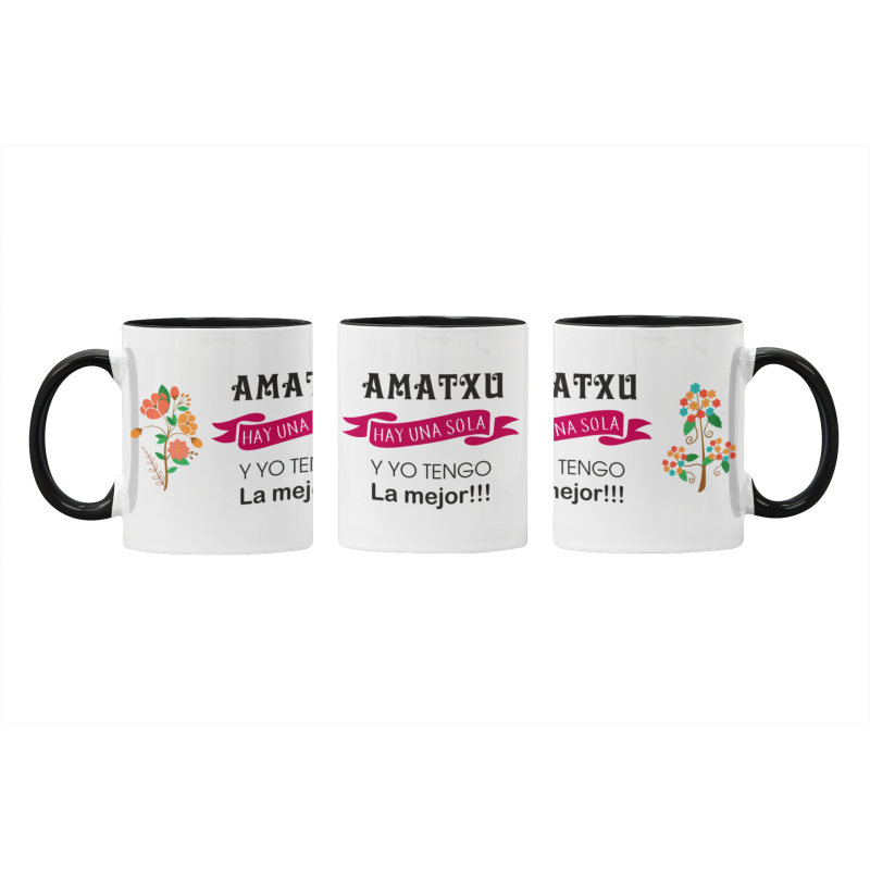 Taza Amatxu hay una sola FLORES negra