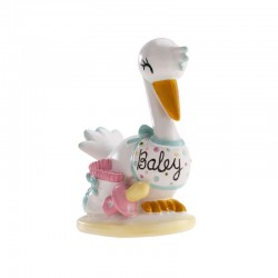 Figura bautizo cigüeña sentada unisex de frente