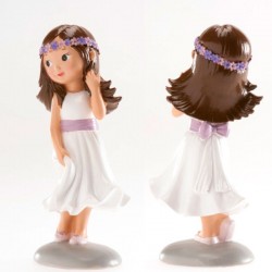 Figura tarta niña flores moradas